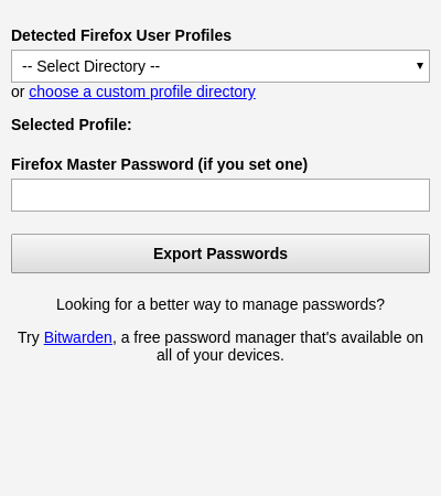 Screenshot of FF-Password-Exporter
